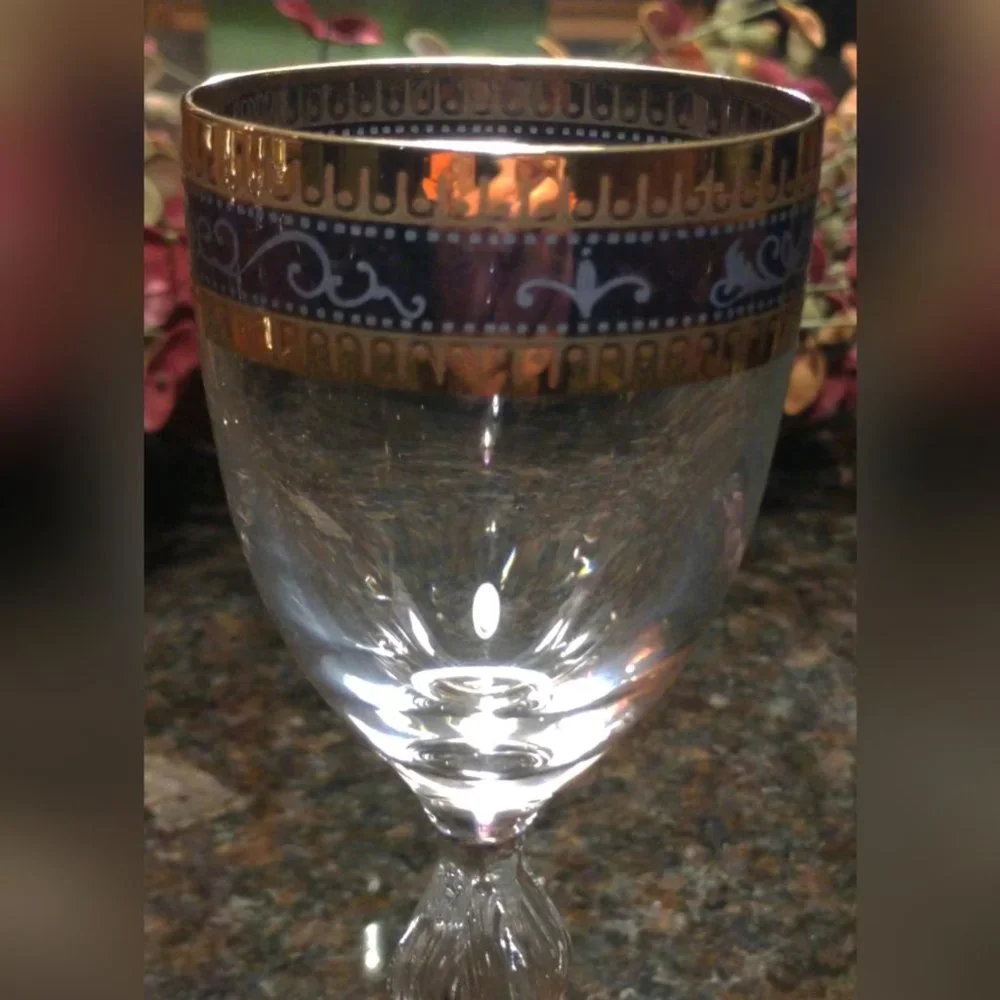 Set of Four Gold & Purple/Blue Crystal Wine/Cordial Glasses - Picture 3 of 4